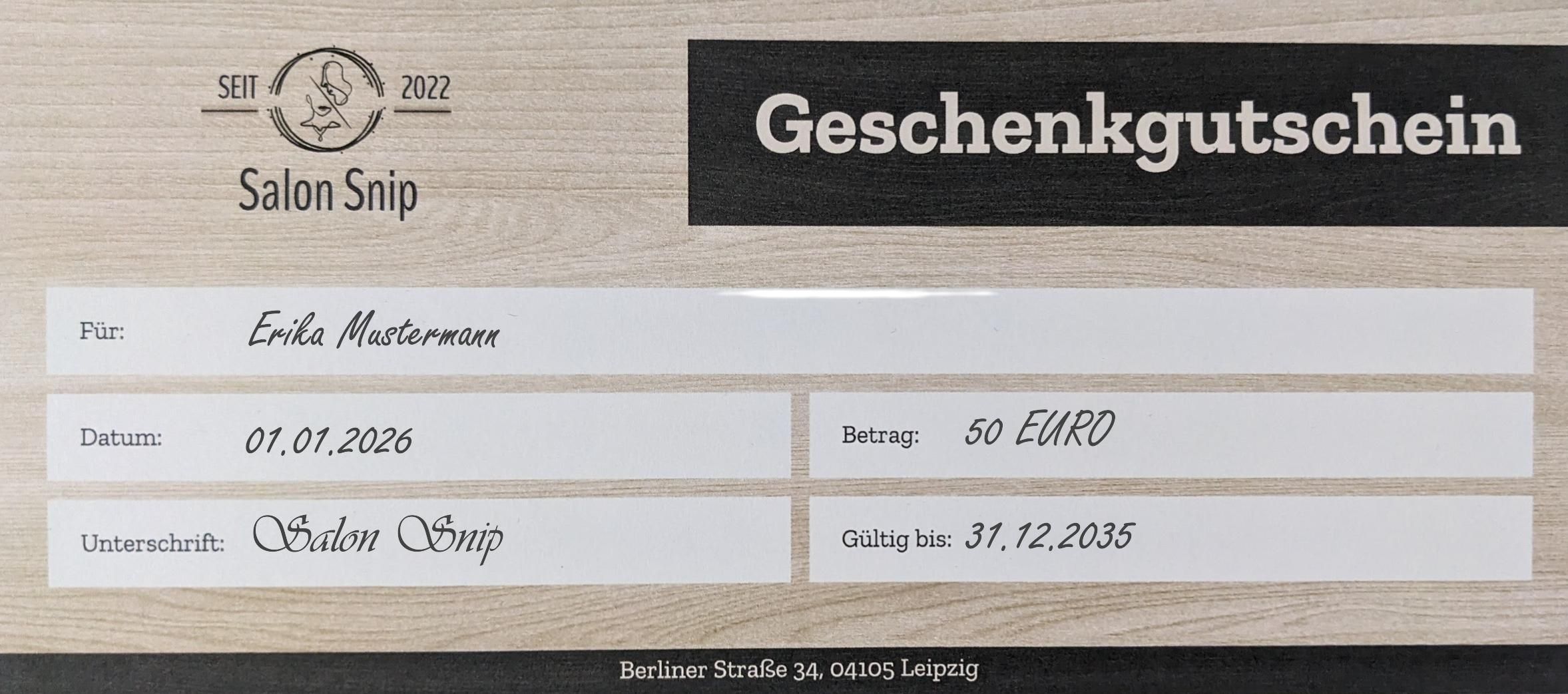 Geschenkgutschein Salon Snip Leipzig